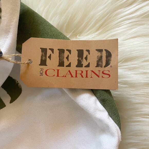 NEW Feed Project x Clarins Cream Army Khaki Green Floral Strap Cotton Tote Bag - Picture 5 of 7